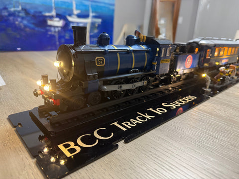 Illuminated blue and gold 1897 Belleair Express custom train by ThunderLab