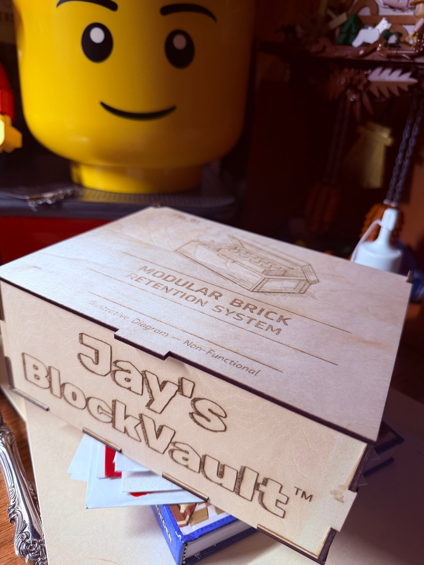 BlockVault™ Wooden Brick Storage Box | Leftover Brick Organizer for Building Sets | Laser Engraved Brick Parts Box | Gift for Brick Builders