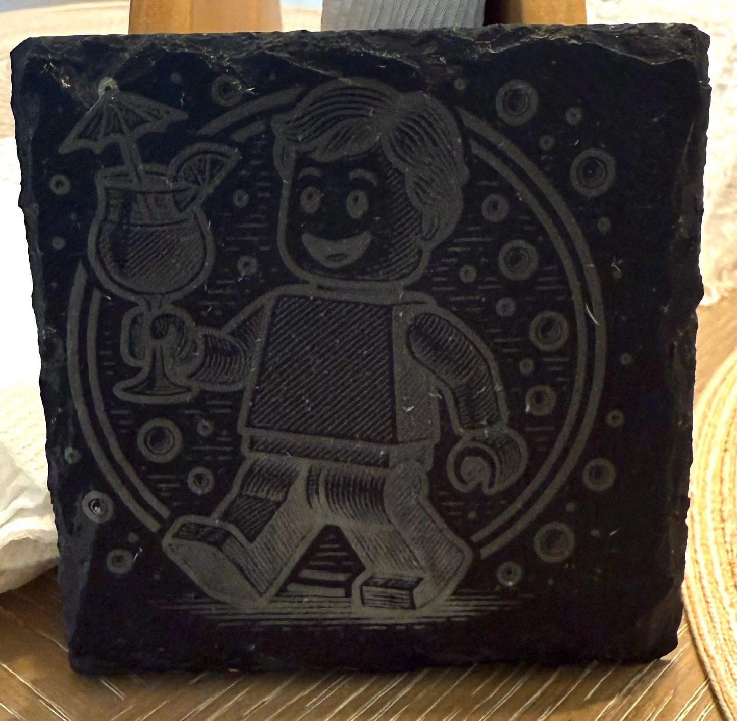 Lego-Inspired Slate Coasters: Engraved Drink Coasters, Set of Four